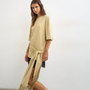 Topshop premium fringe tie detail tee in stone