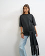 Topshop premium fringe tie detail tee in black