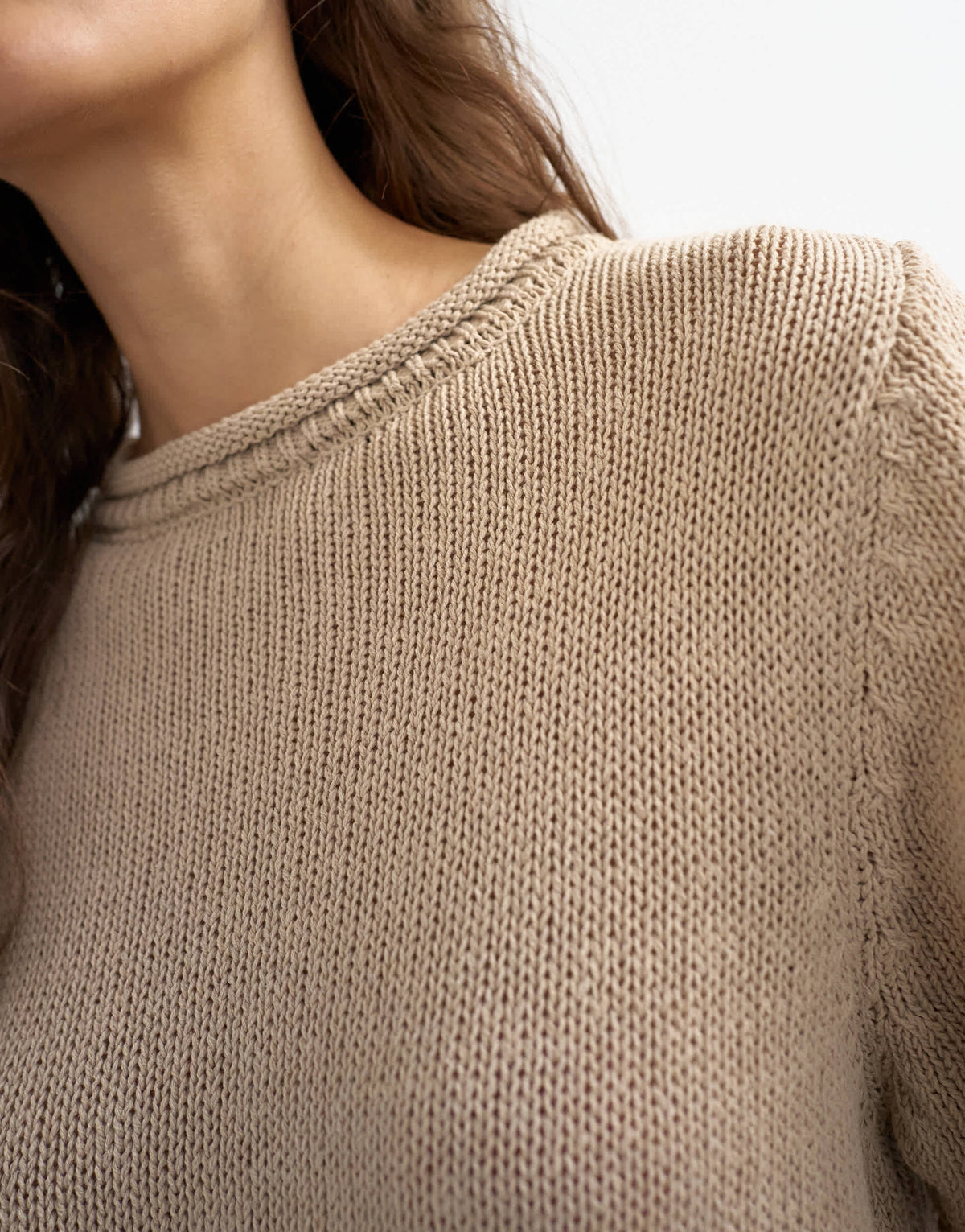 Topshop knitted short sleeve top with roll hem trims in mink brown