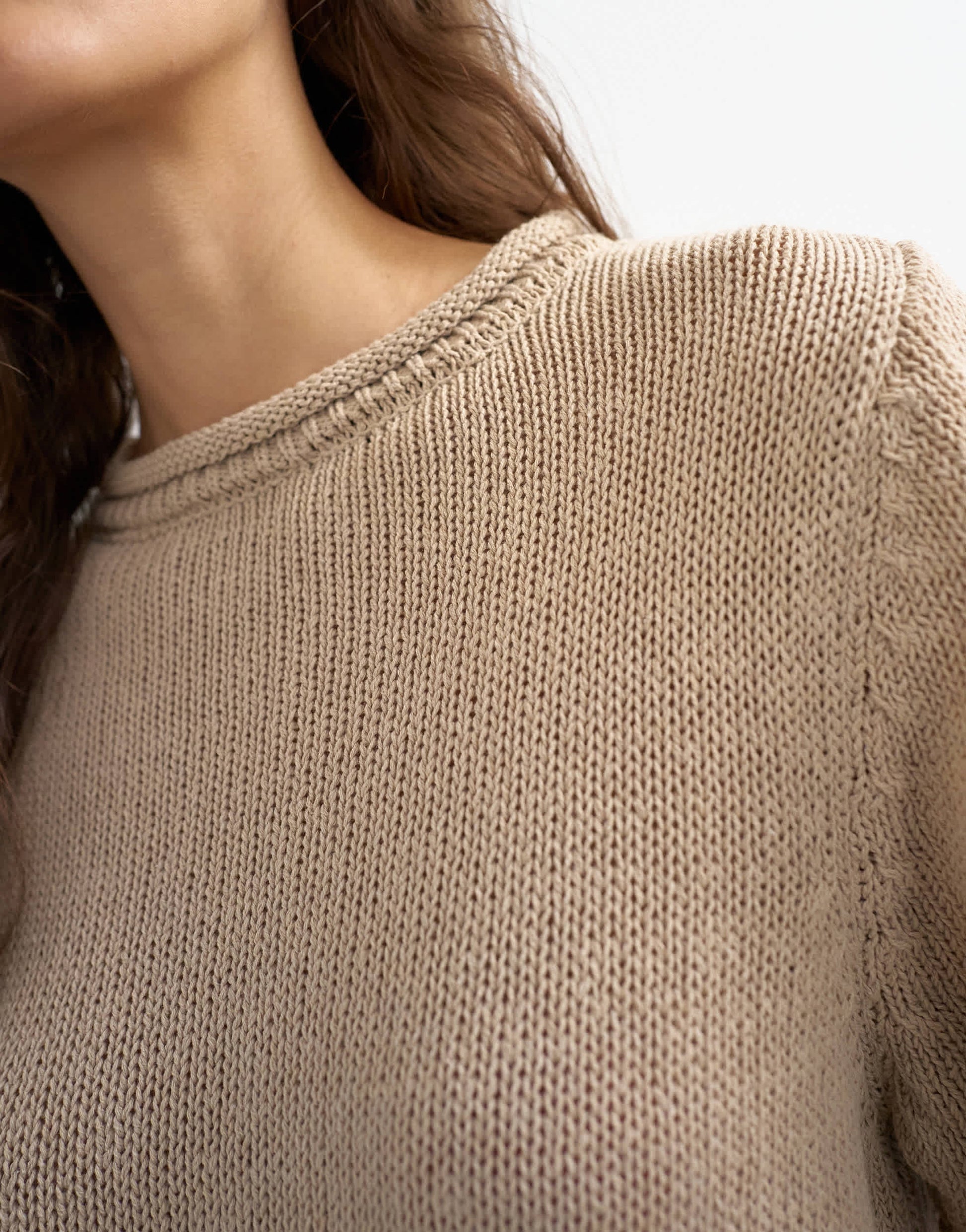 Topshop knitted short sleeve top with roll hem trims in mink brown