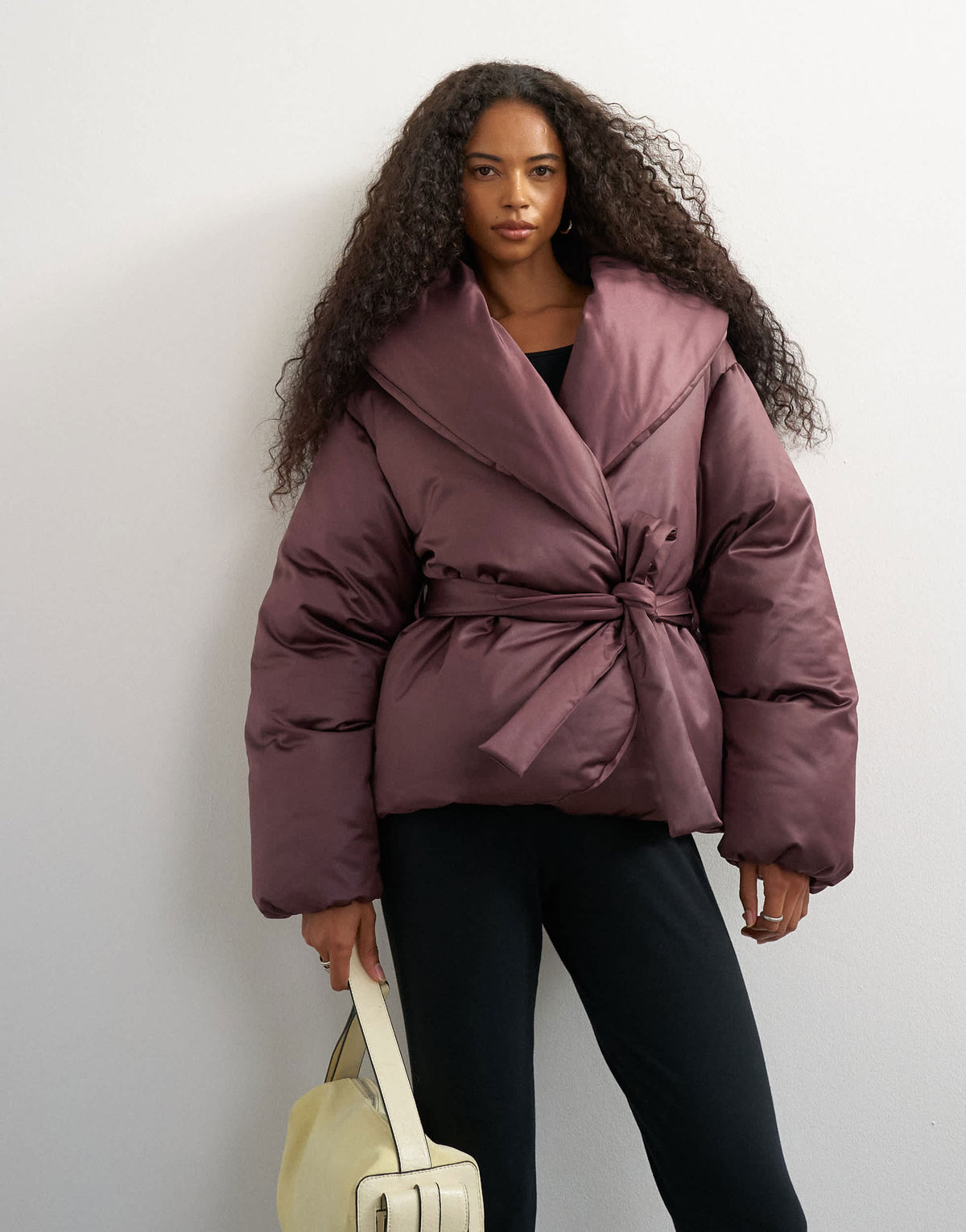 Topshop shawl neck belted padded jacket in fig