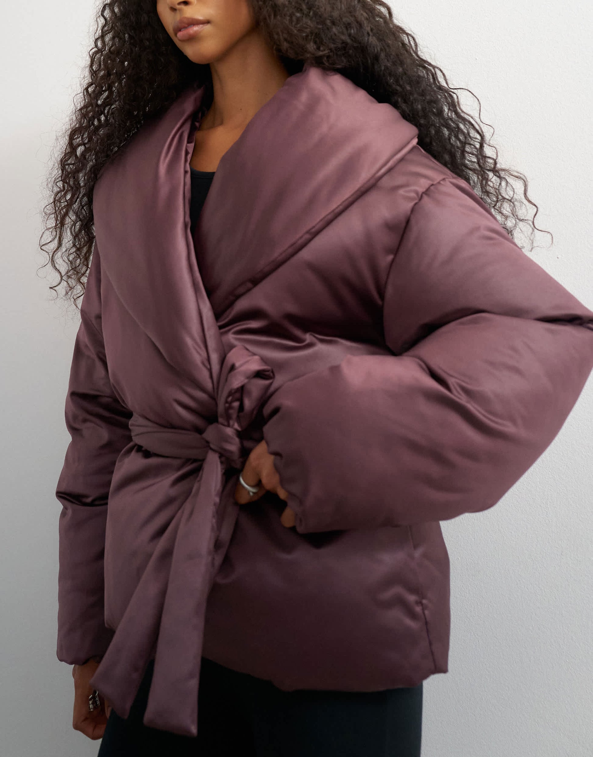Topshop shawl neck belted padded jacket in fig