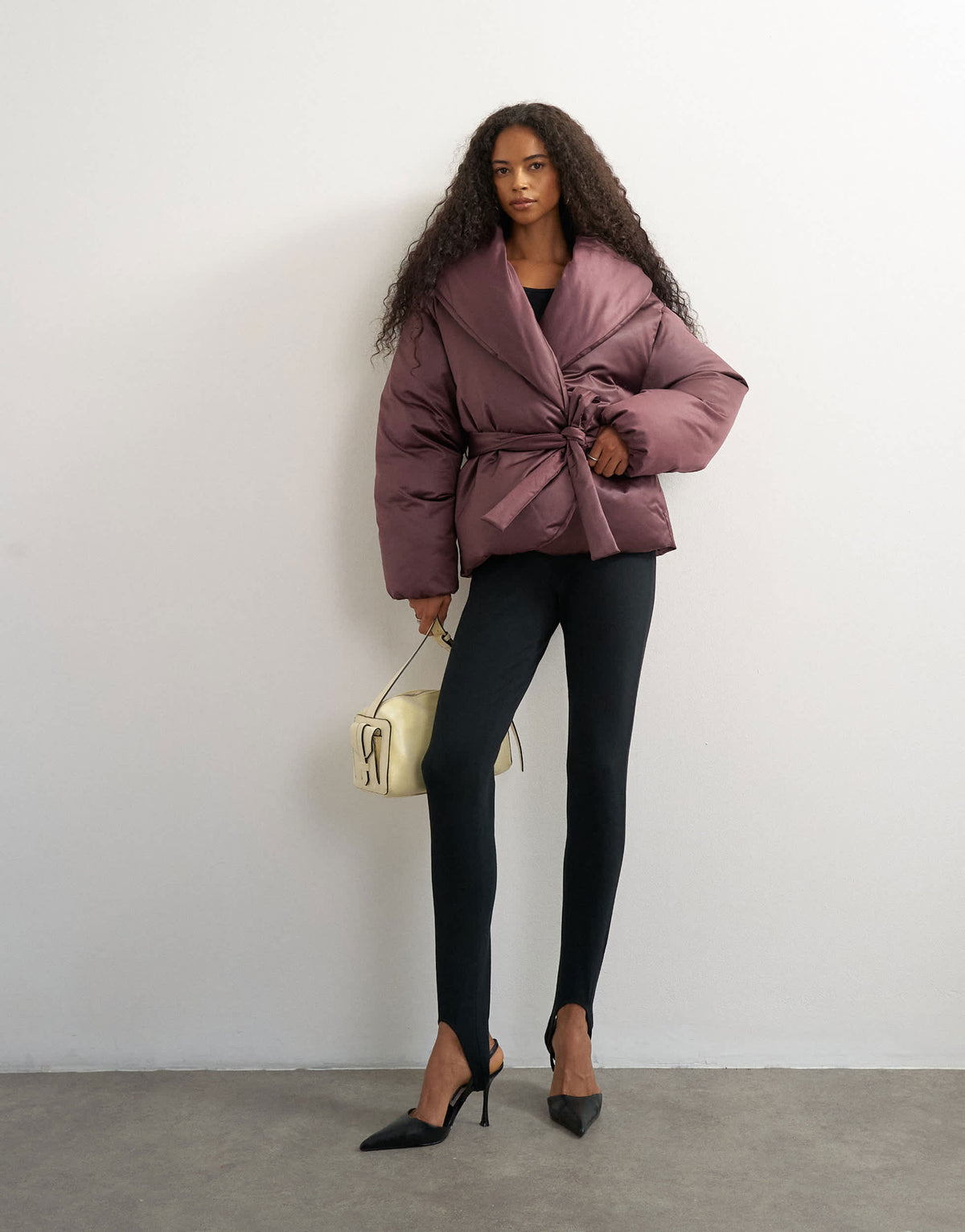 Topshop shawl neck belted padded jacket in fig