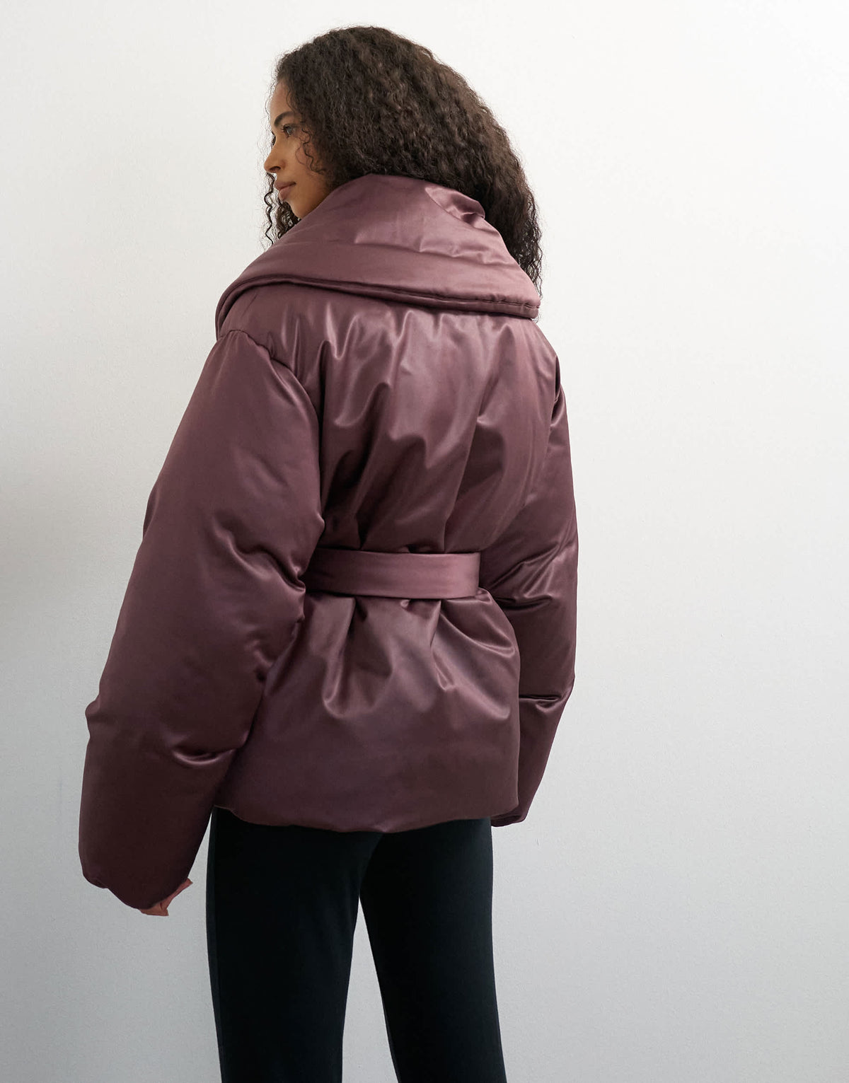 Topshop shawl neck belted padded jacket in fig