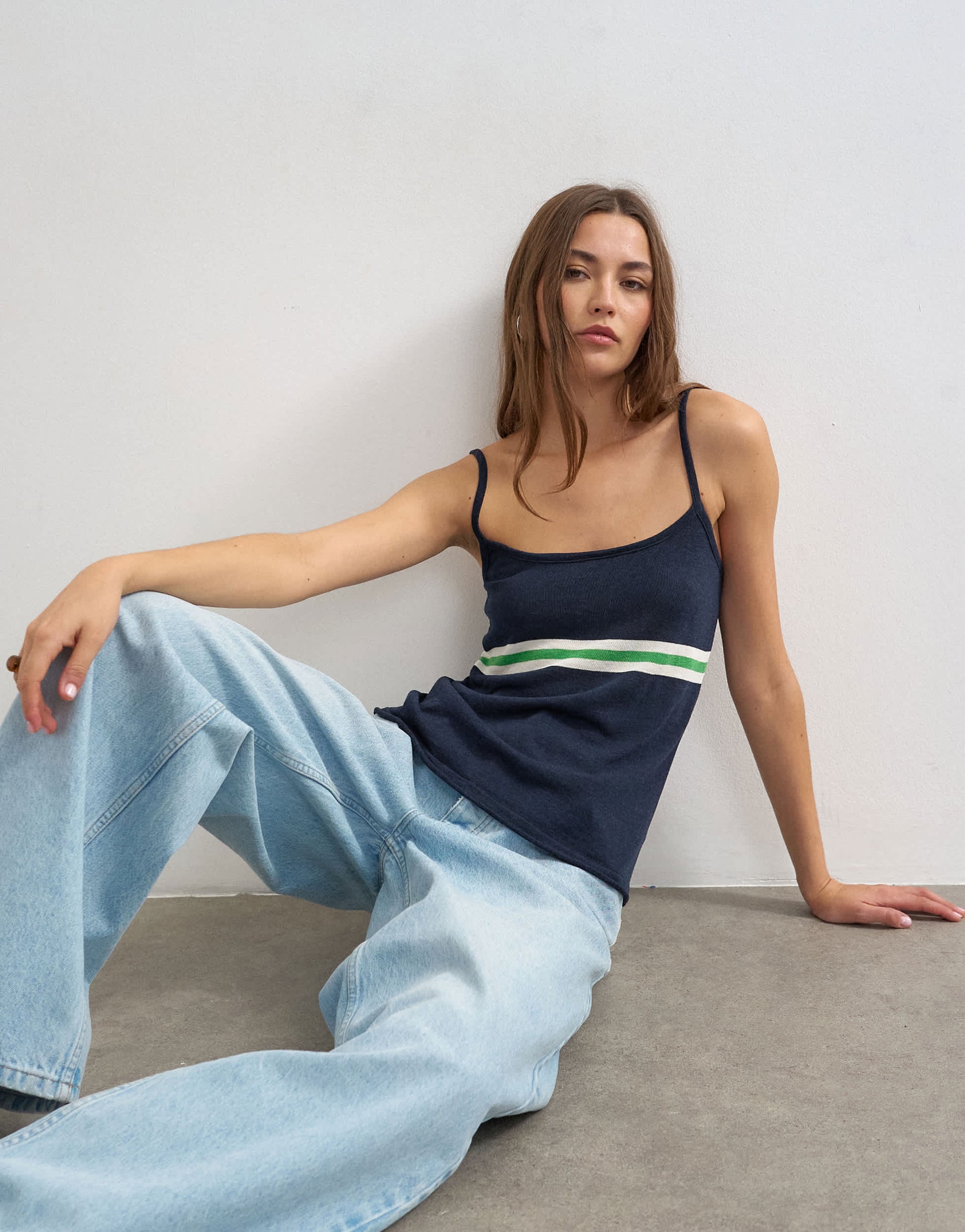 Topshop knitted stripe tank vest in blue