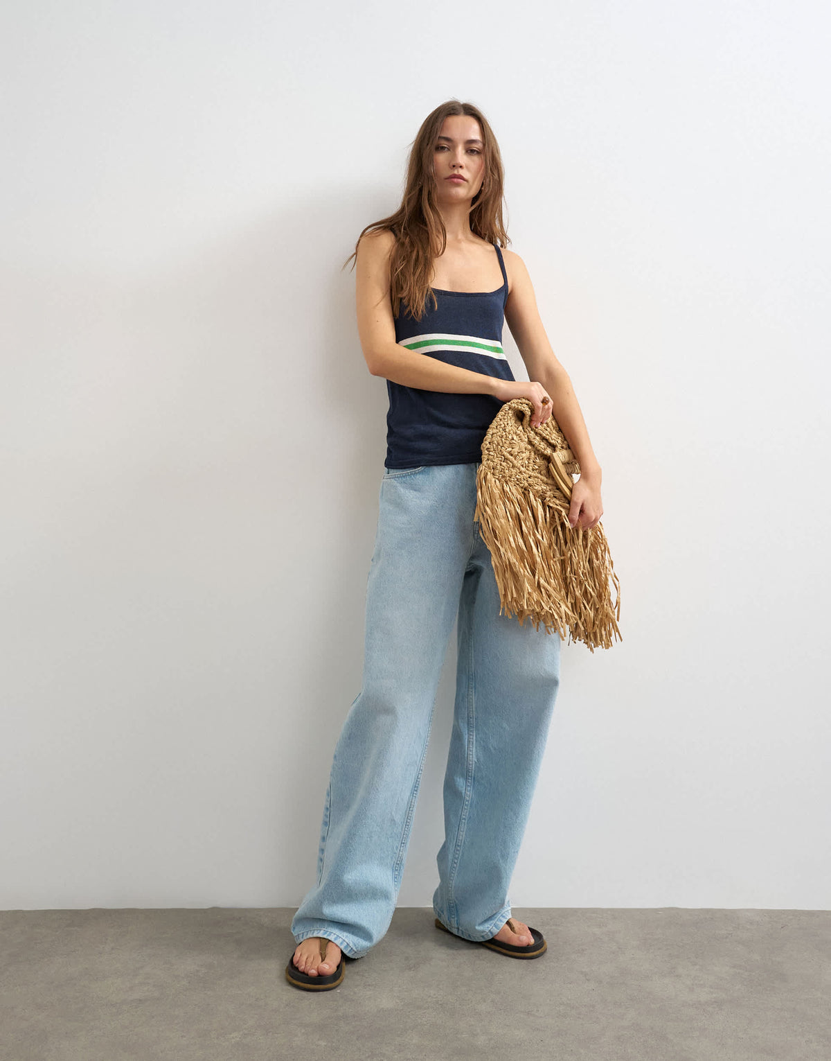 Topshop knitted stripe tank vest in blue