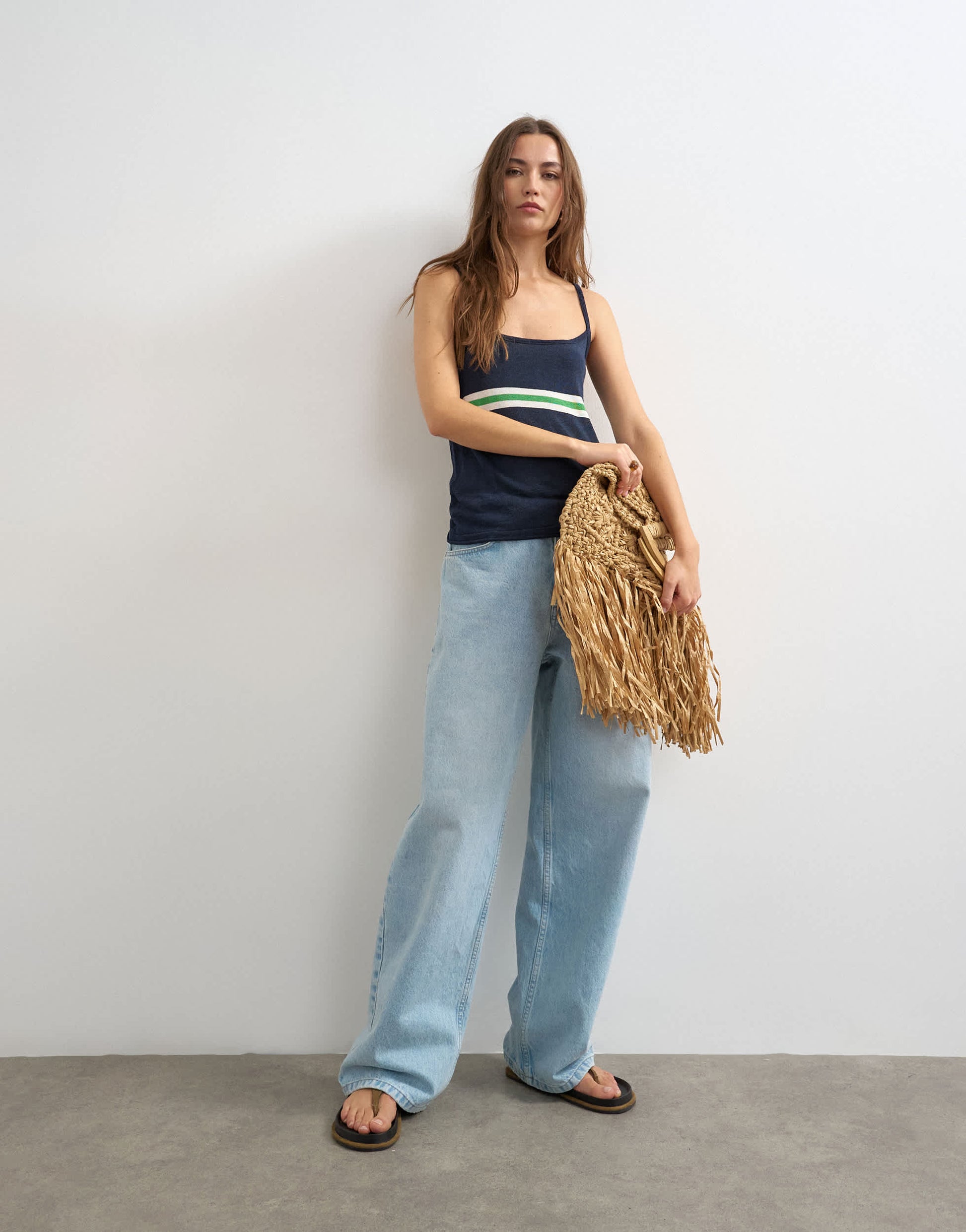 Topshop knitted stripe tank vest in blue