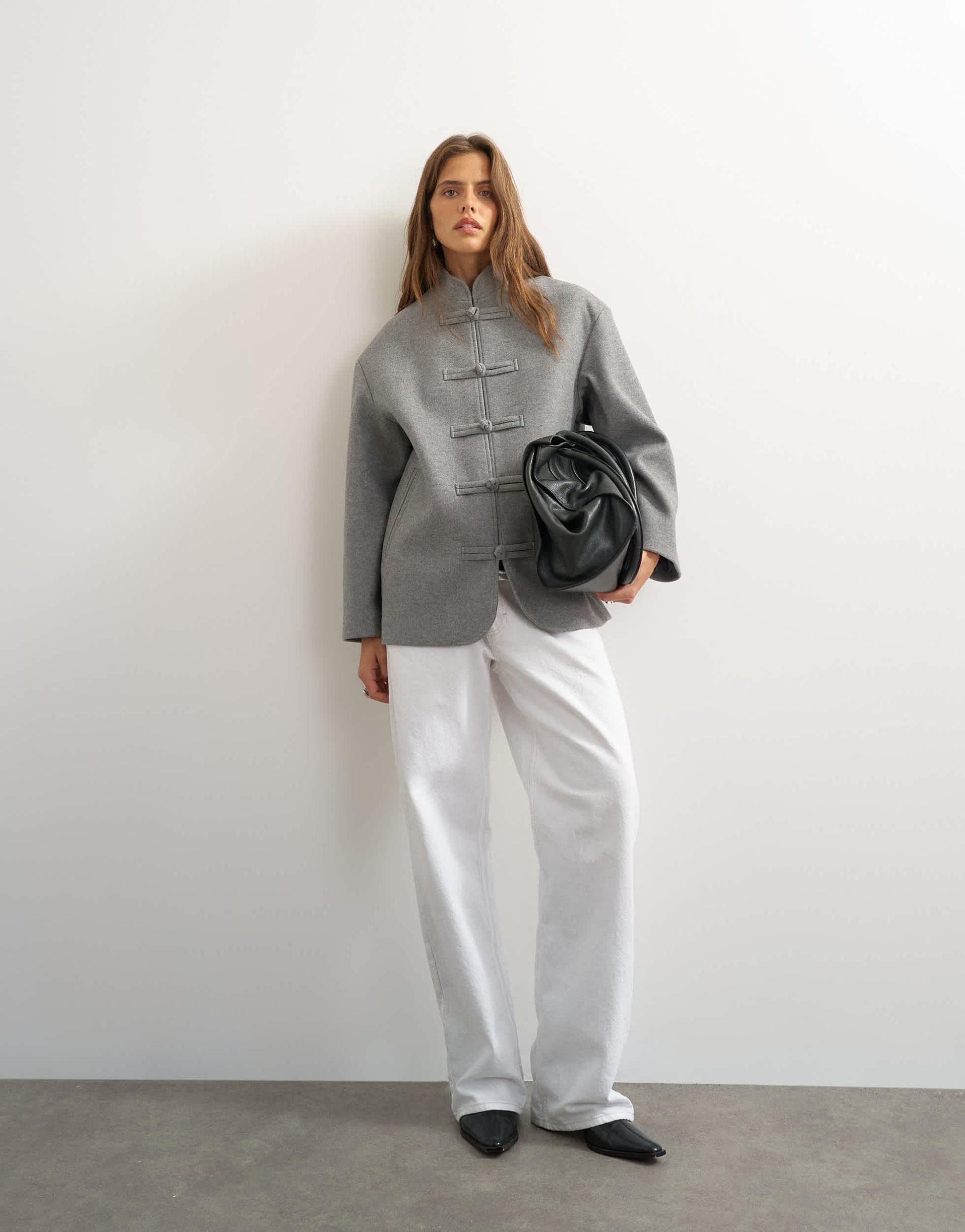 Topshop self frogging formal blazer coat in grey