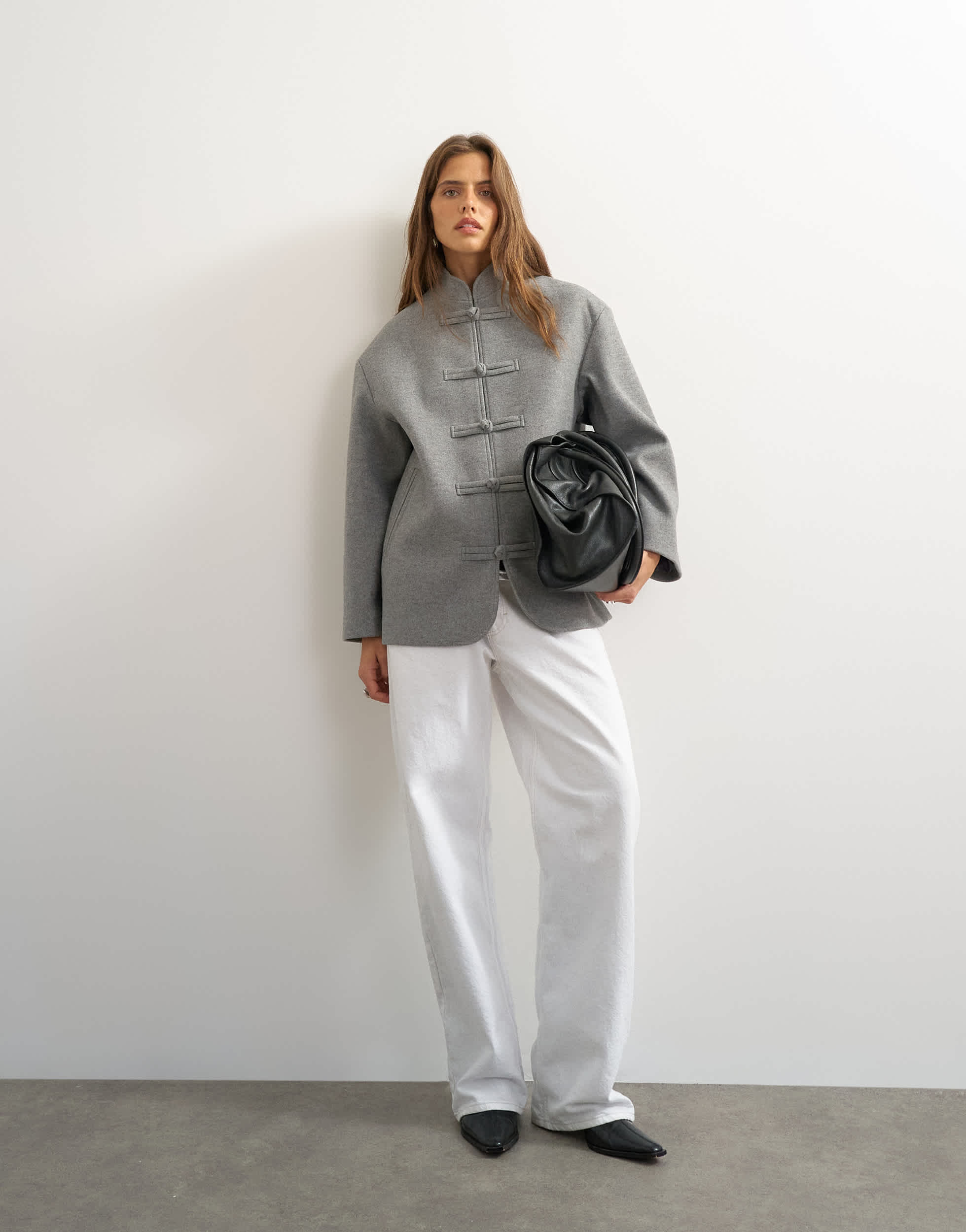 Topshop self frogging formal blazer coat in grey