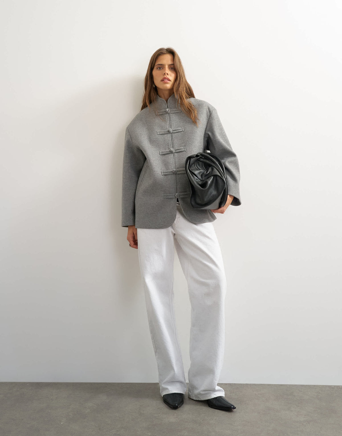 Topshop self frogging formal blazer coat in grey