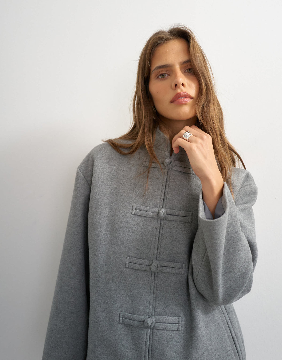 Topshop self frogging formal blazer coat in grey