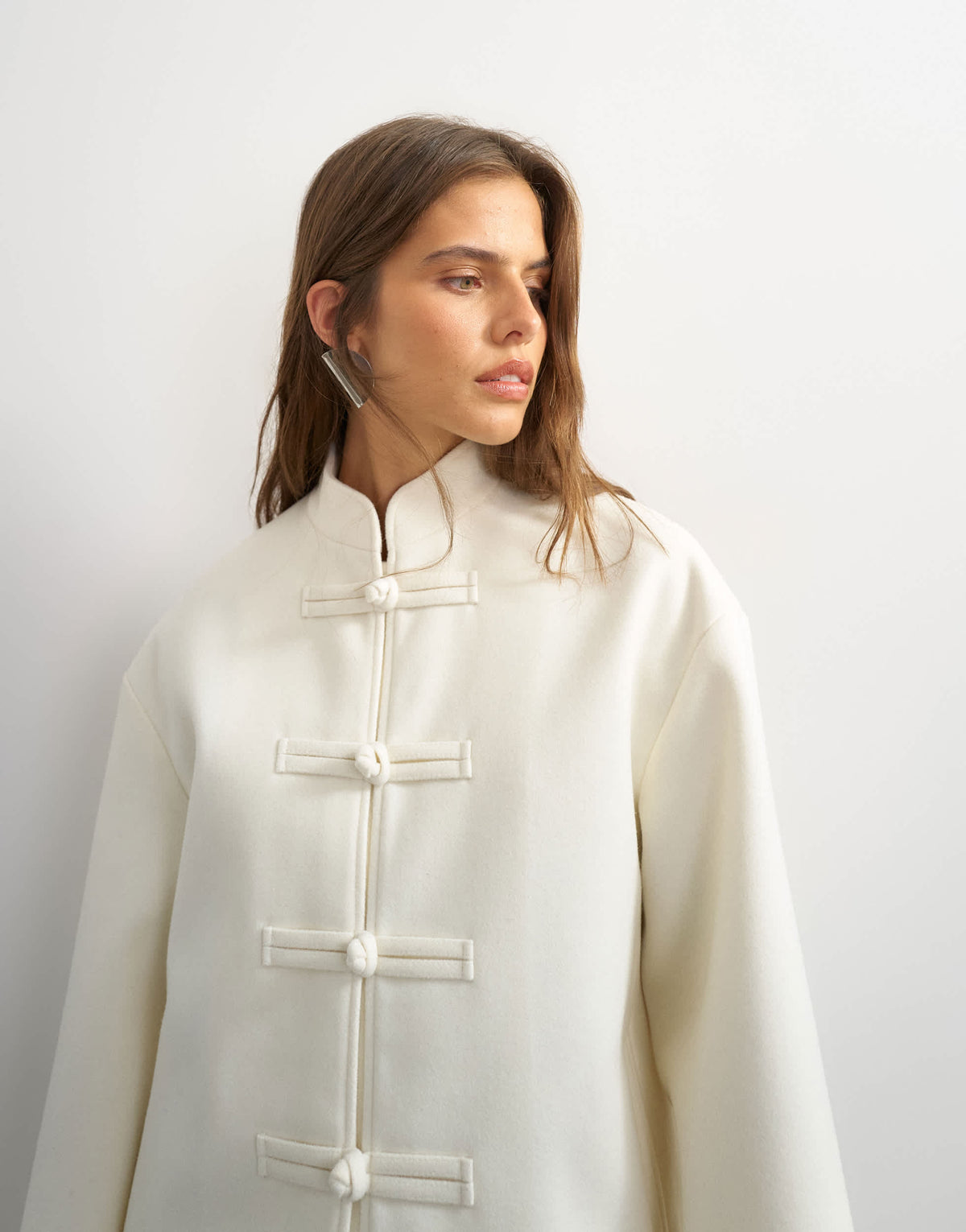 Topshop self frogging formal blazer coat in ecru