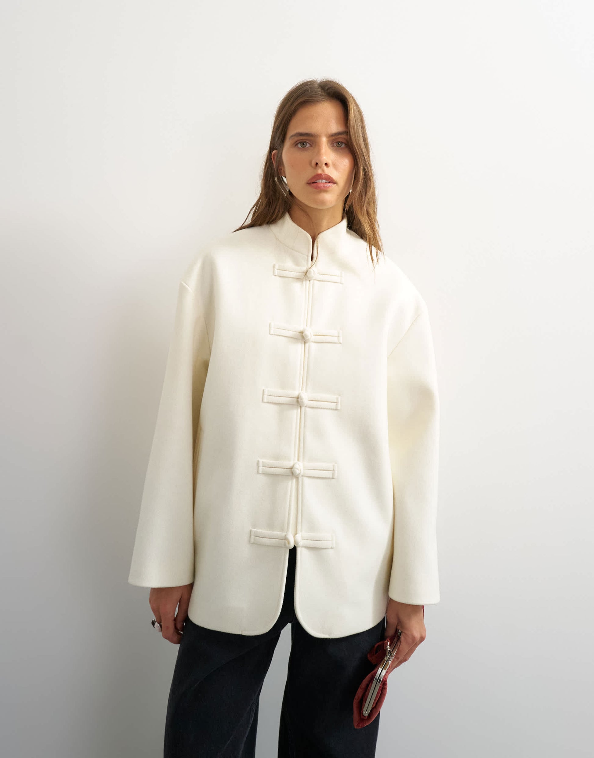 Topshop self frogging formal blazer coat in ecru