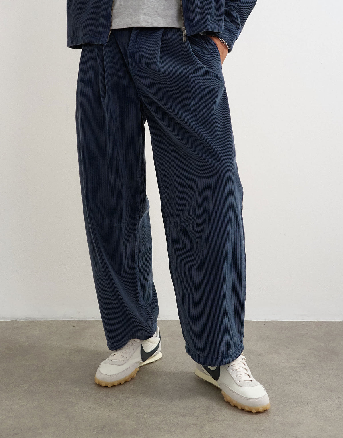 Topman barrel fit cord trouser in washed blue