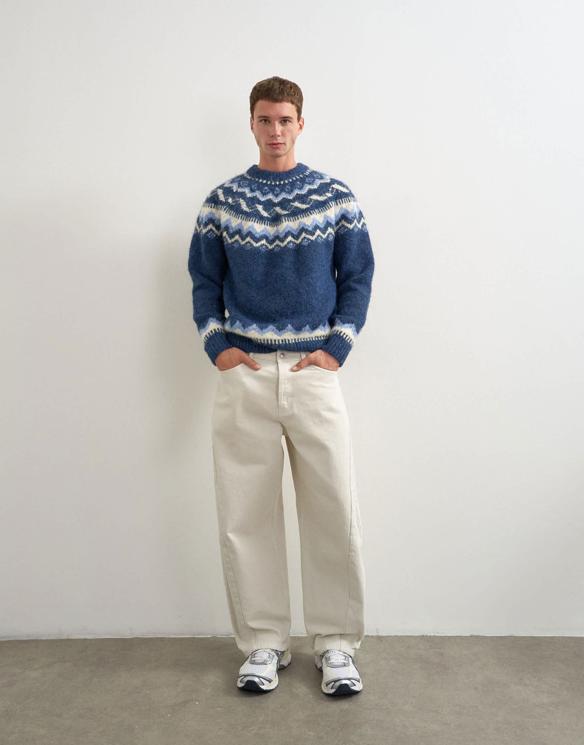 Topman relaxed fit fairisle knitted jumper in navy
