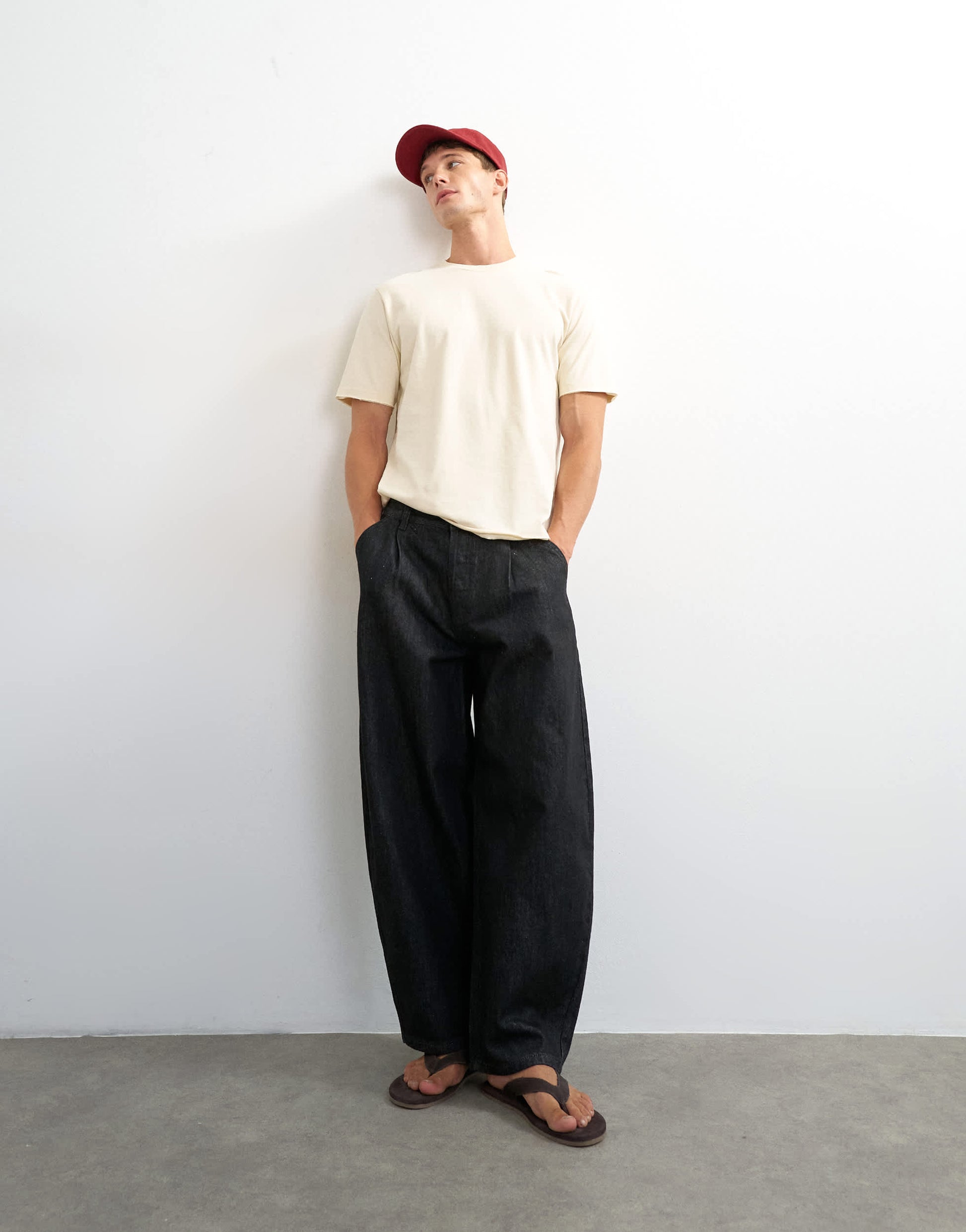 Topman classic fit distressed raw hem t-shirt in ecru