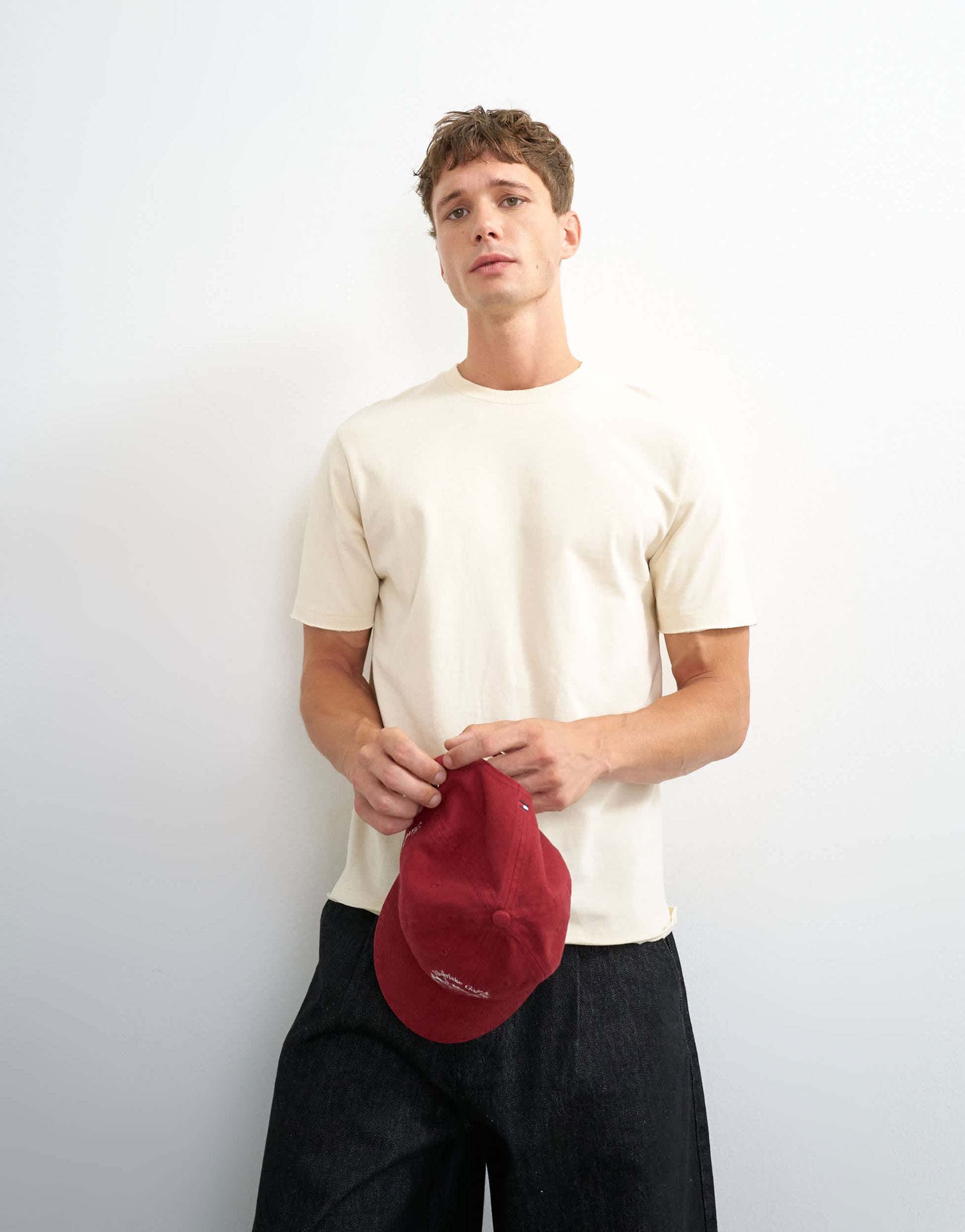 Topman classic fit distressed raw hem t-shirt in ecru