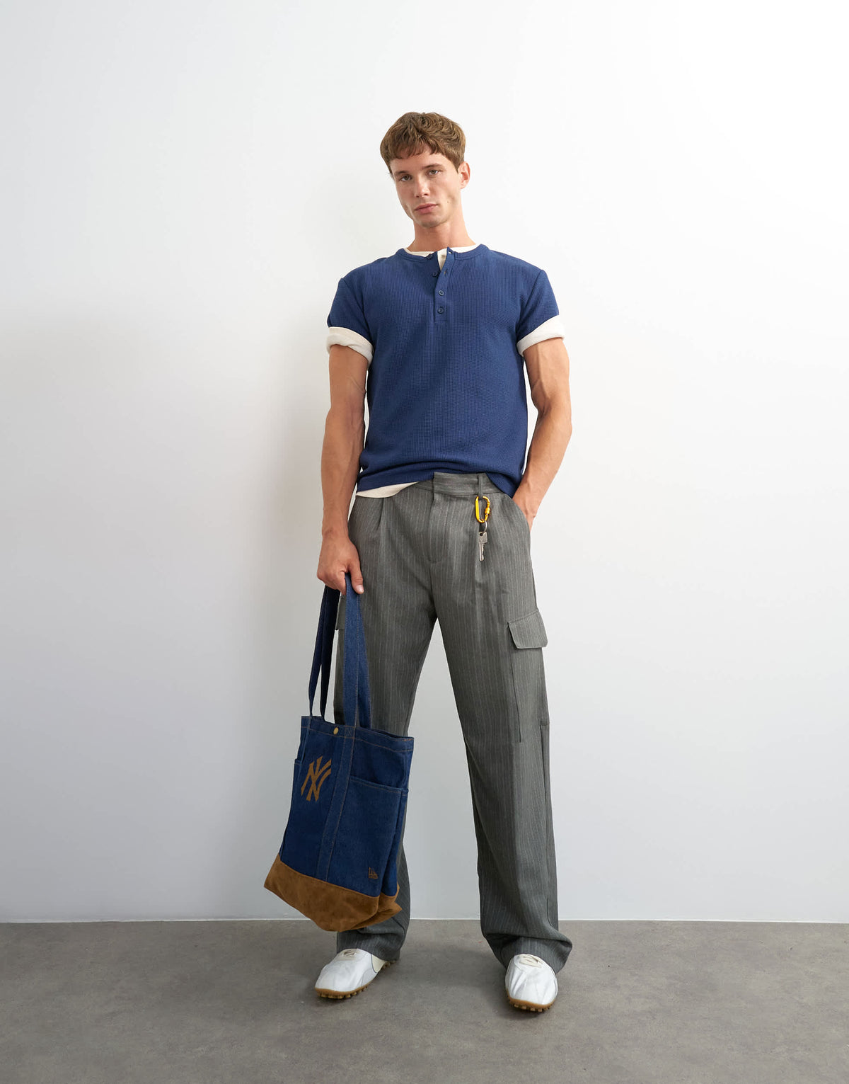 Topman slim fit short sleeve waffle henley in navy