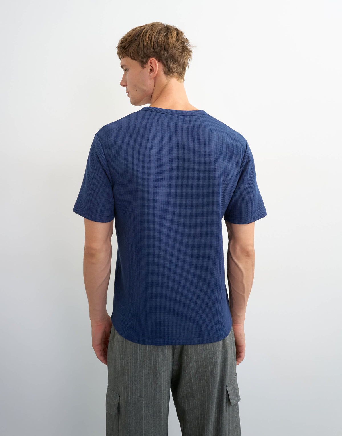Topman slim fit short sleeve waffle henley in navy