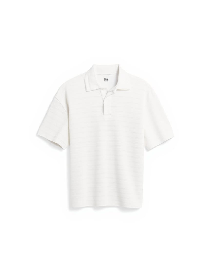 Topman boxy fit textured striped jersey polo in ecru