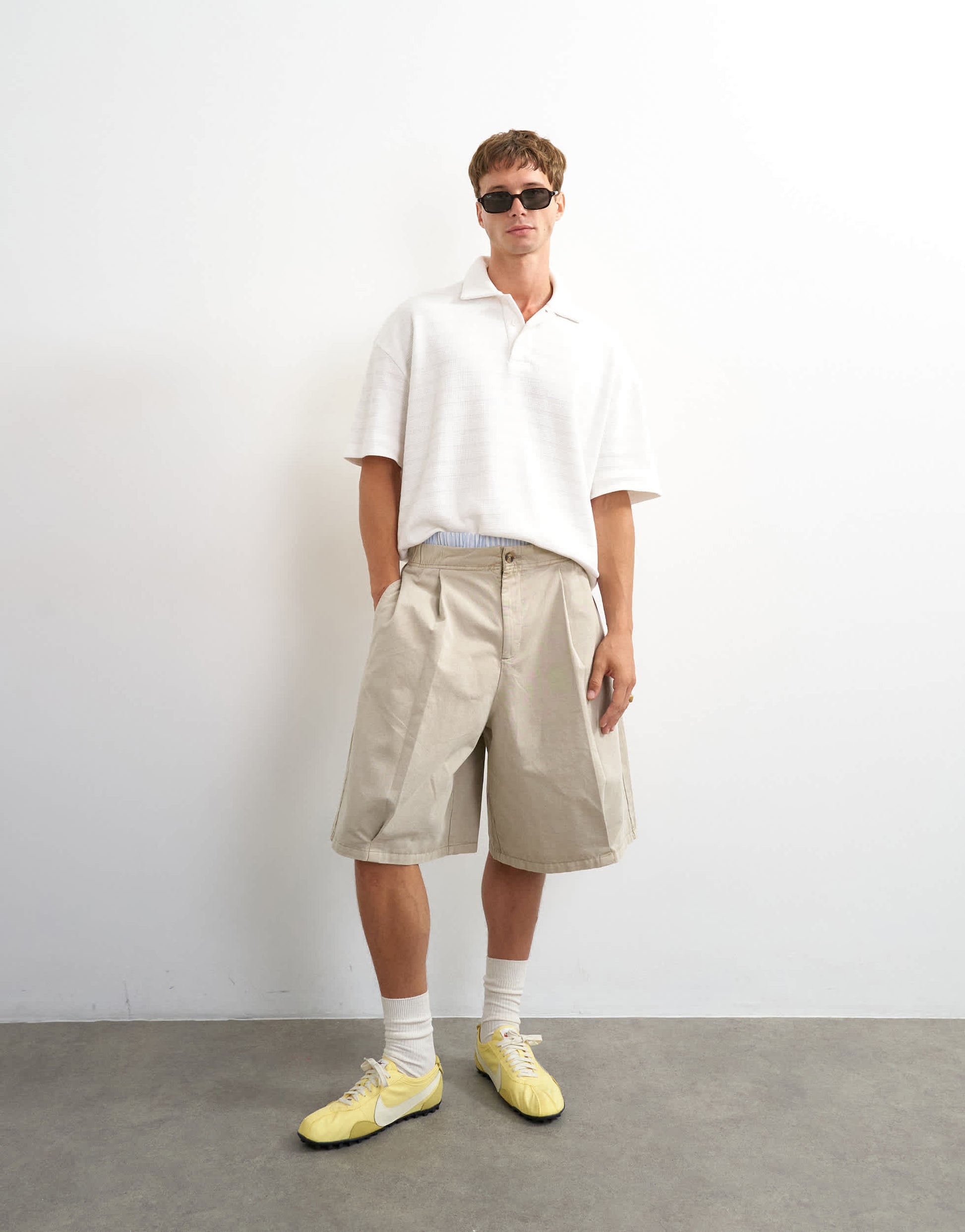 Topman boxy fit textured striped jersey polo in ecru
