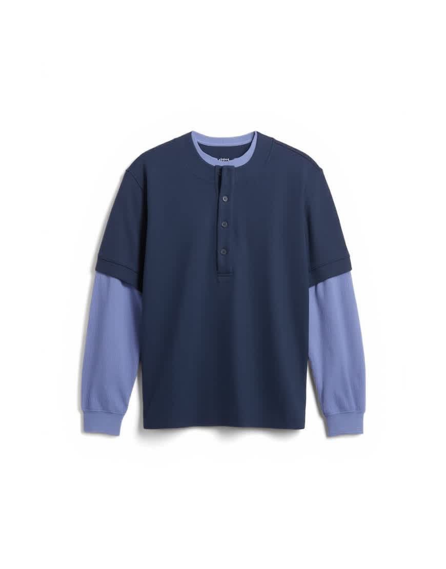 Topman relaxed fit jersey twill baseball henley shirt in navy
