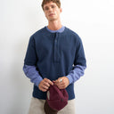 Topman relaxed fit jersey twill baseball henley shirt in navy