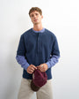 Topman relaxed fit jersey twill baseball henley shirt in navy