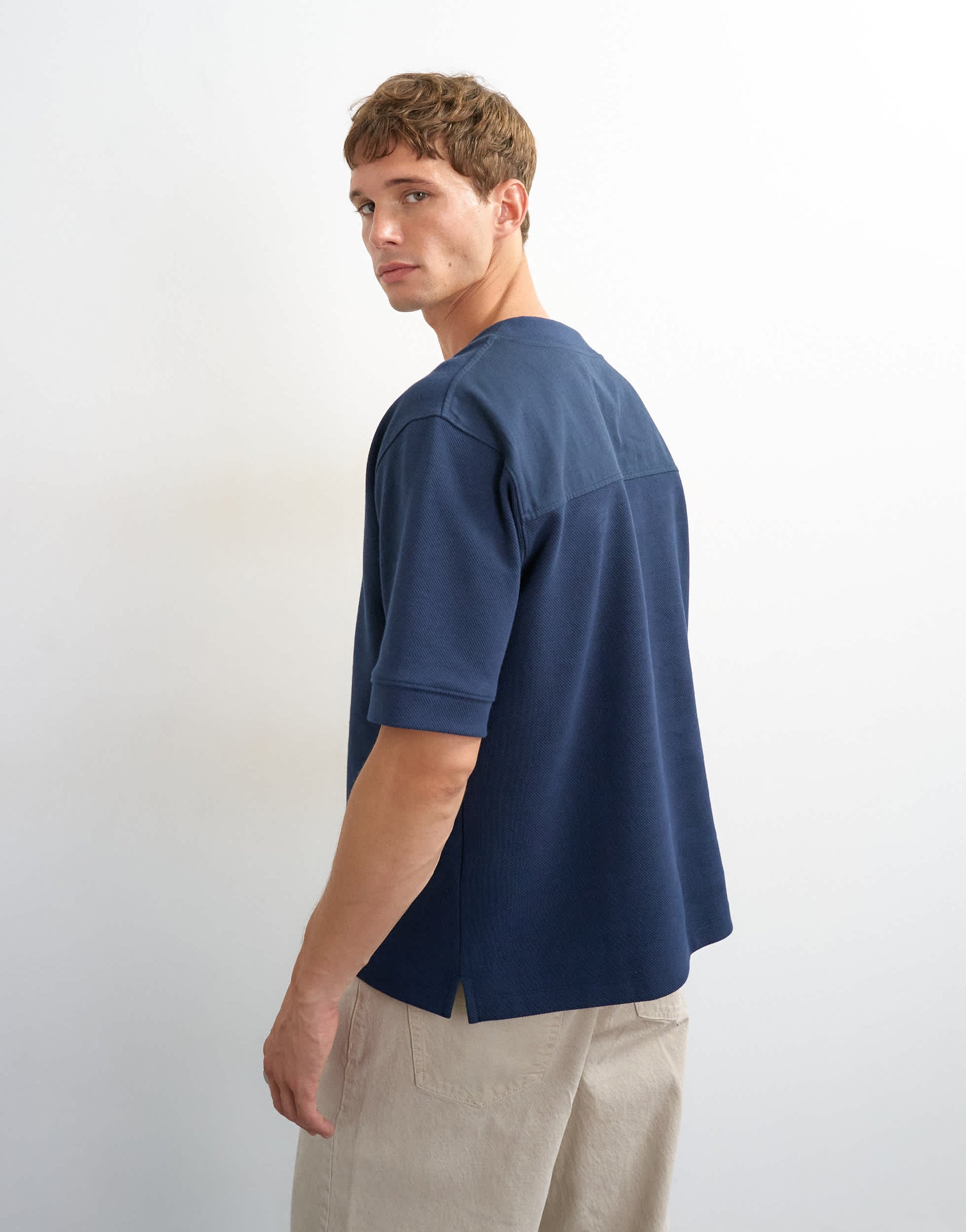 Topman relaxed fit jersey twill baseball henley shirt in navy