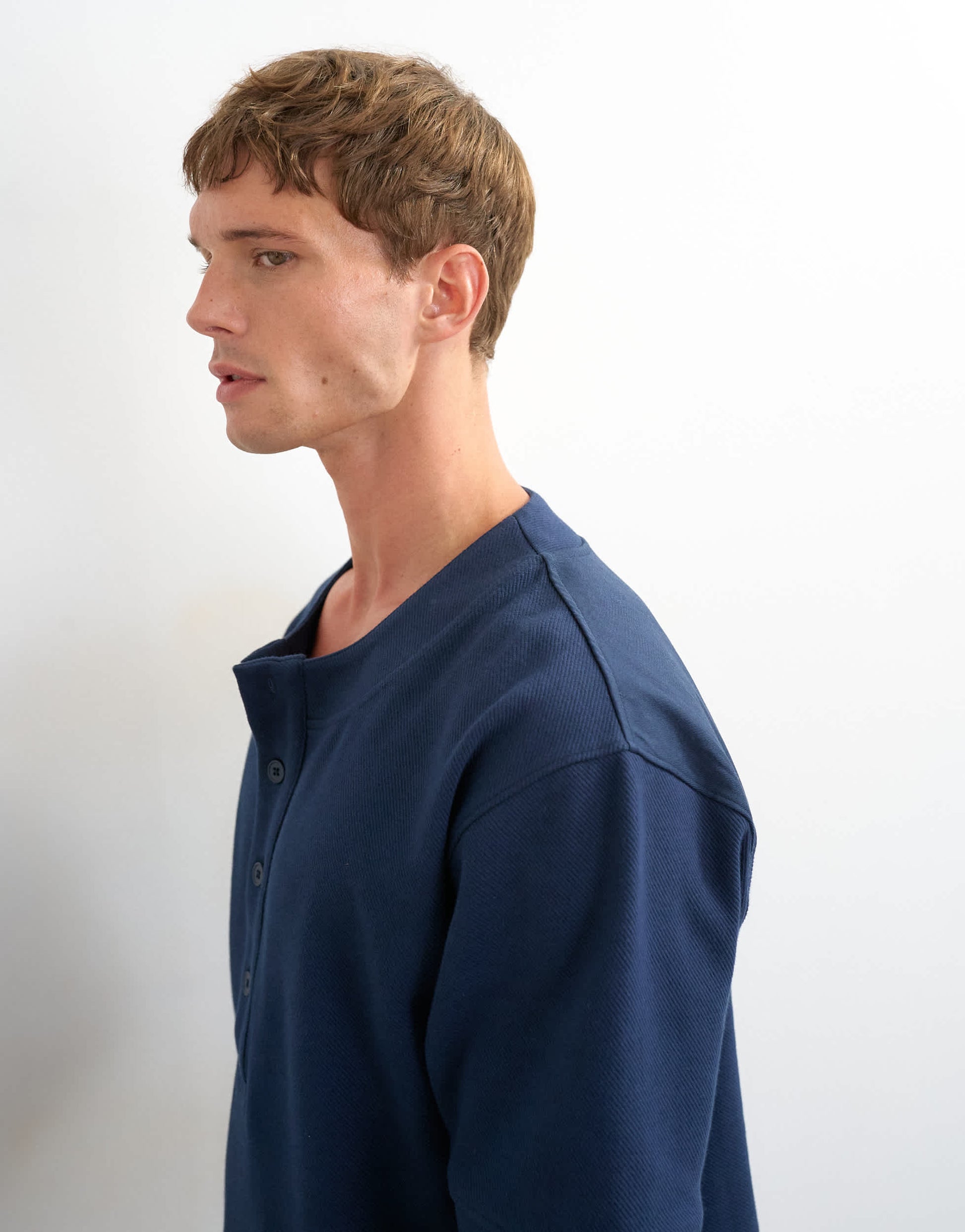 Topman relaxed fit jersey twill baseball henley shirt in navy