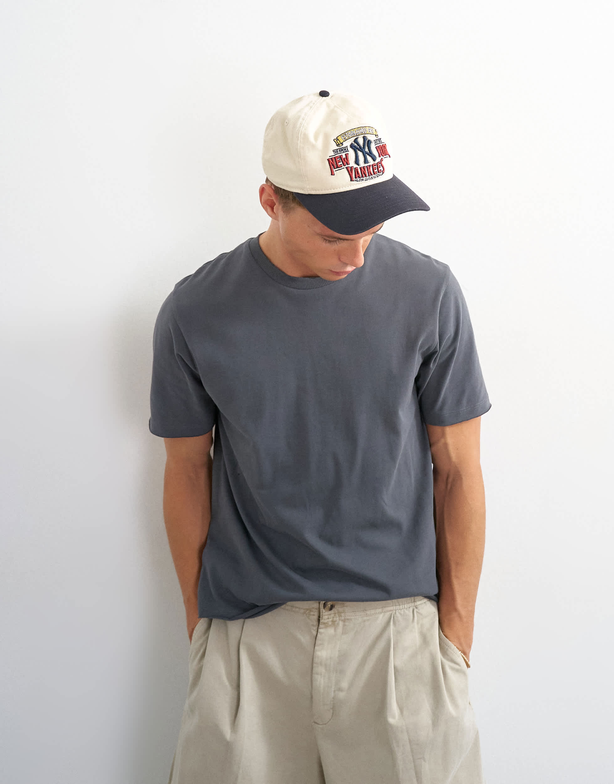 Topman classic fit distressed raw hem t-shirt in charcoal