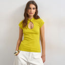 Topshop ribbed key hole top in chartreuse