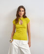 Topshop ribbed key hole top in chartreuse