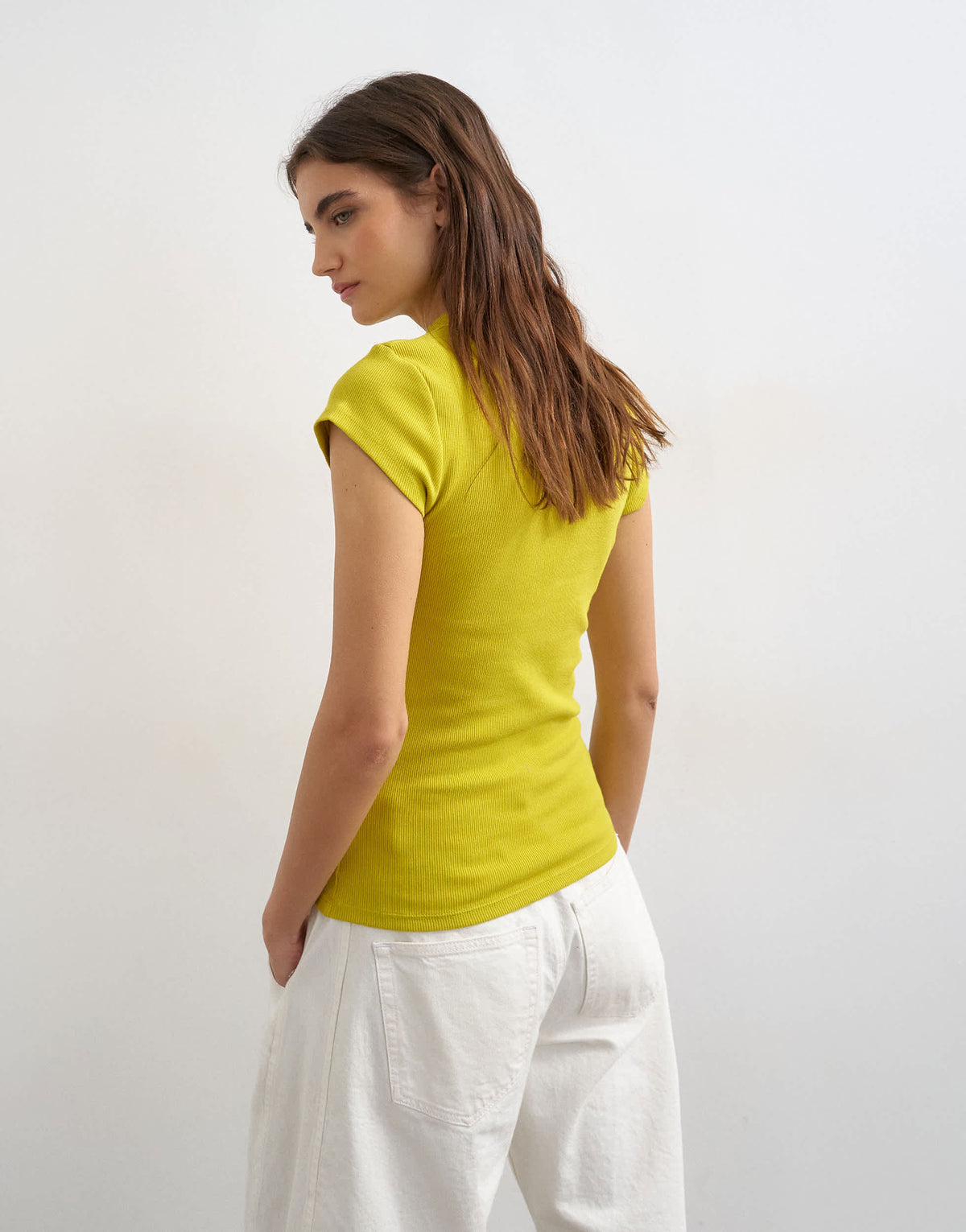 Topshop ribbed key hole top in chartreuse