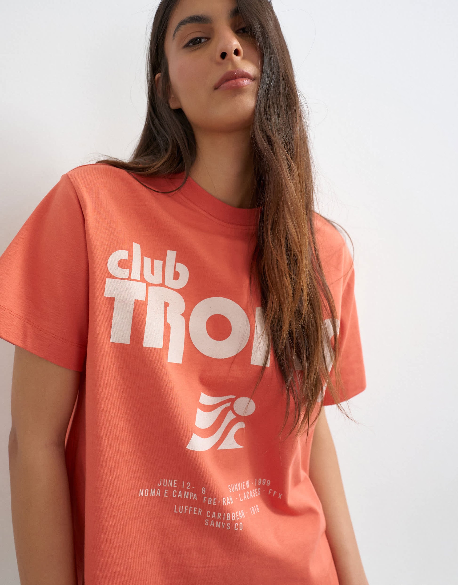 Topshop Club Tropic graphic boxy tee in red