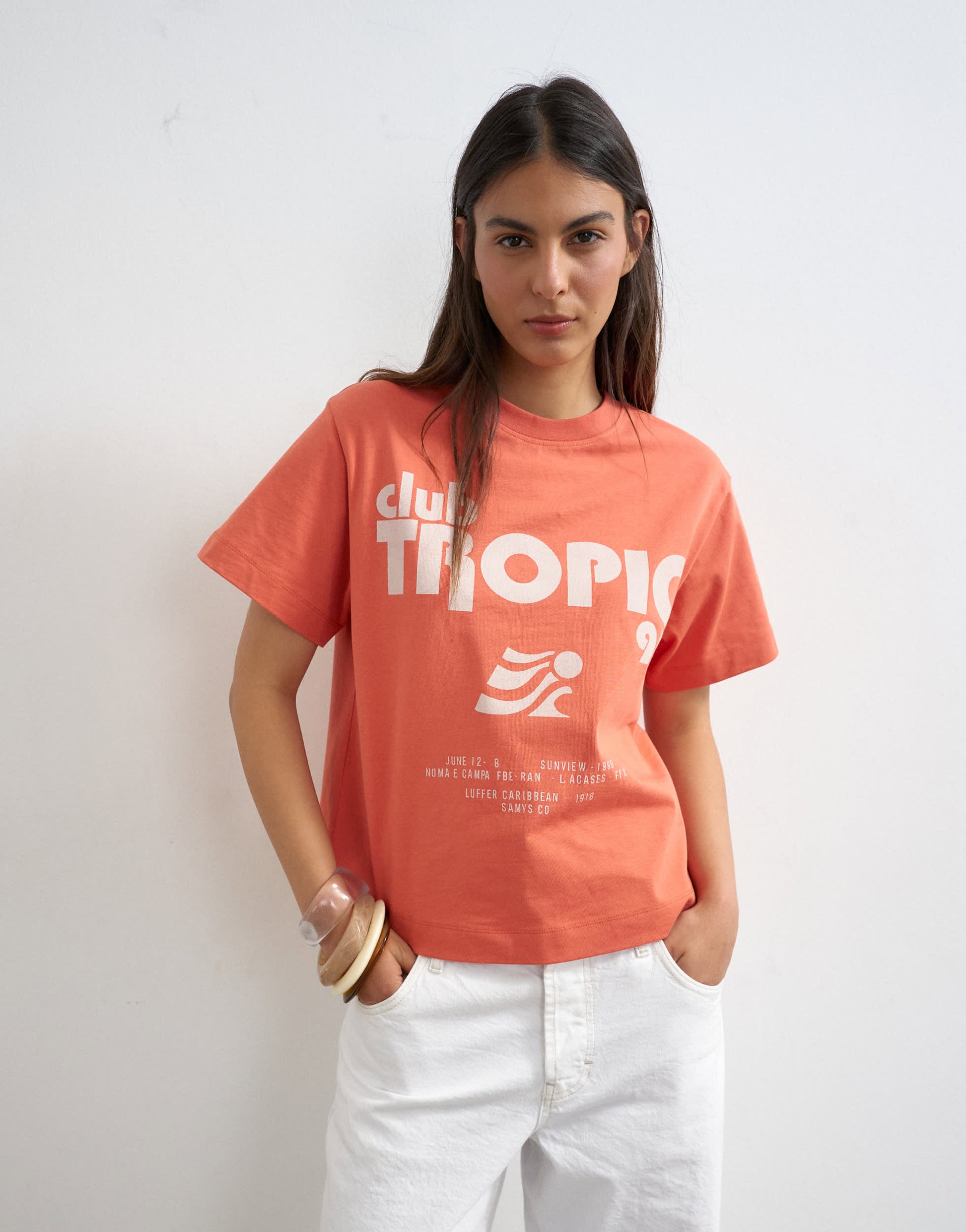 Topshop Club Tropic graphic boxy tee in red