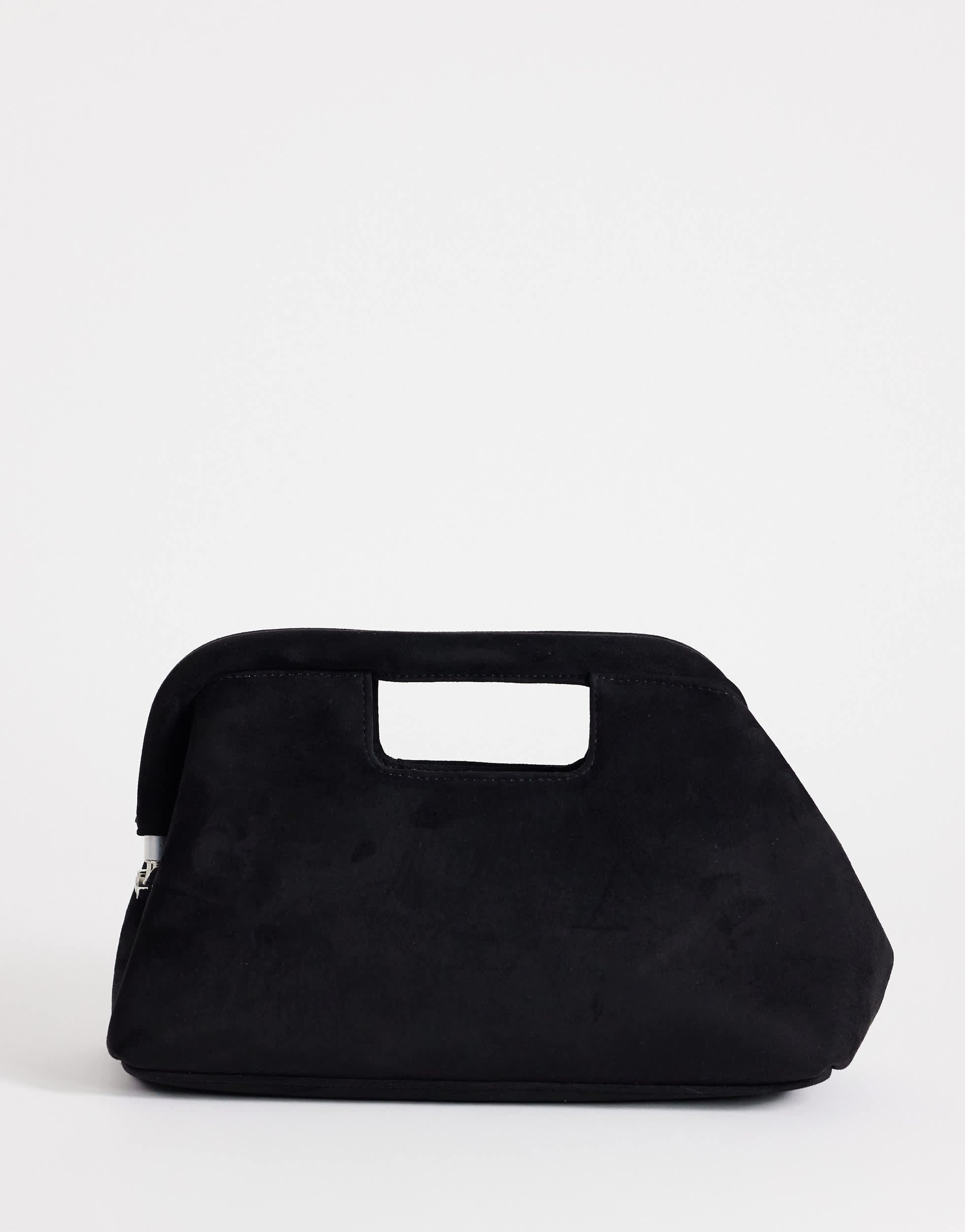 Topshop Gordan medium suedette clutch with handle in black