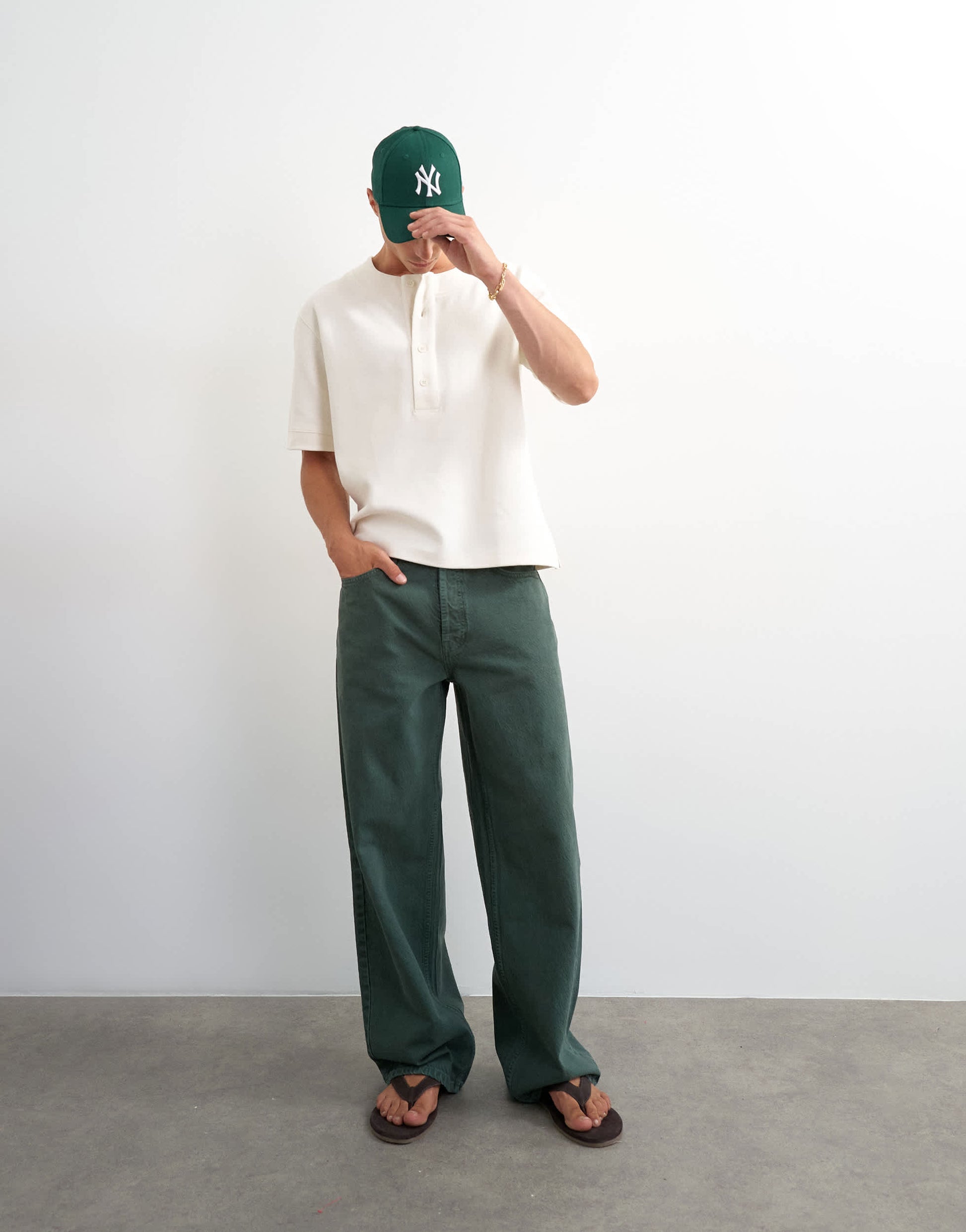 Topman relaxed fit jersey twill baseball henley shirt in ecru