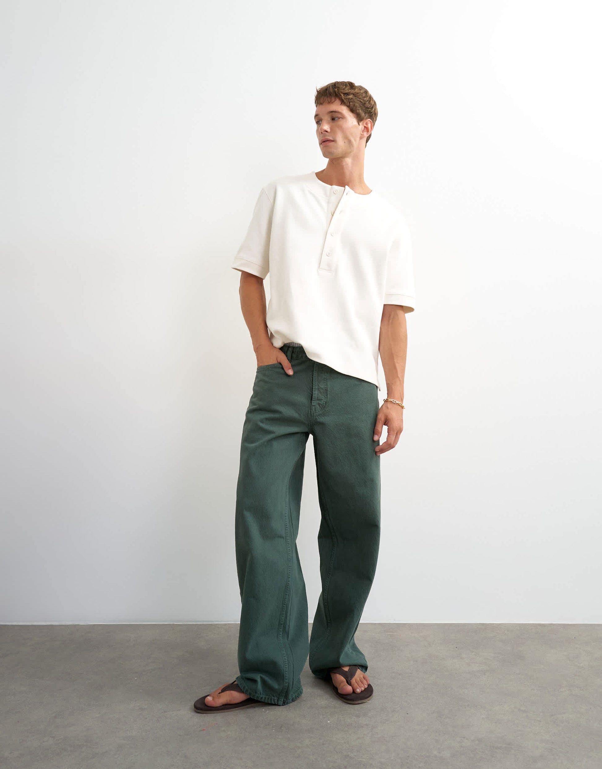 Topman relaxed fit jersey twill baseball henley shirt in ecru