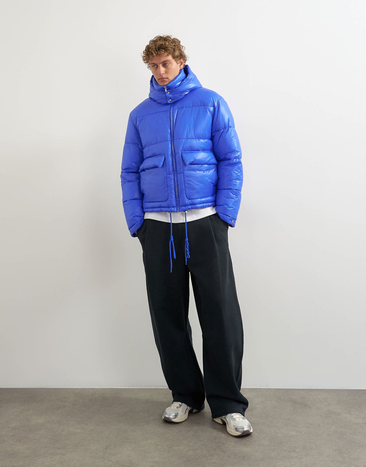 Topman textured puffer with detachable hood in cobalt blue