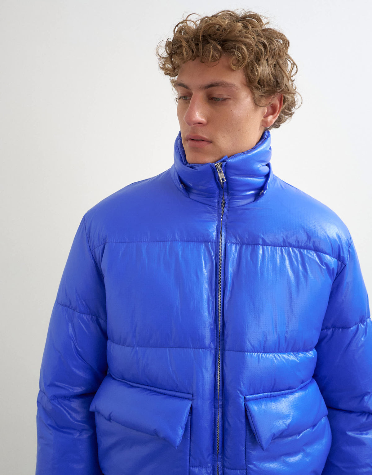 Topman textured puffer with detachable hood in cobalt blue