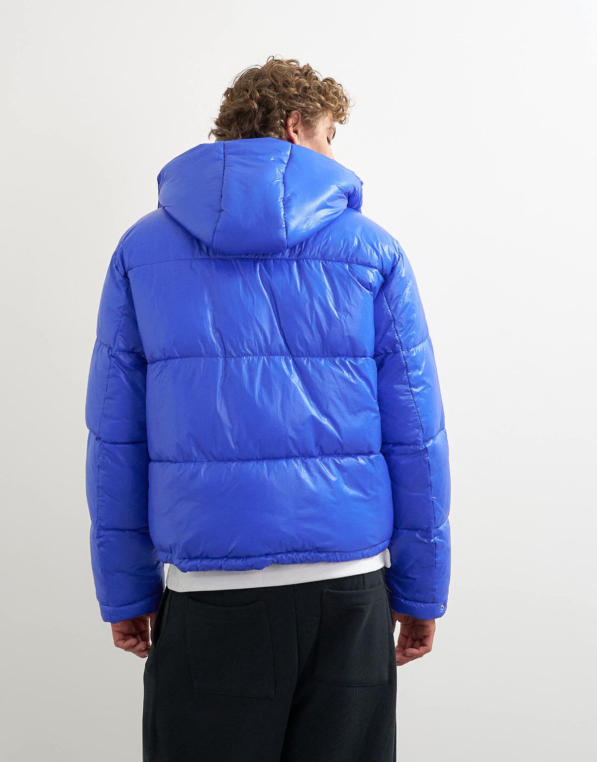 Topman textured puffer with detachable hood in cobalt blue