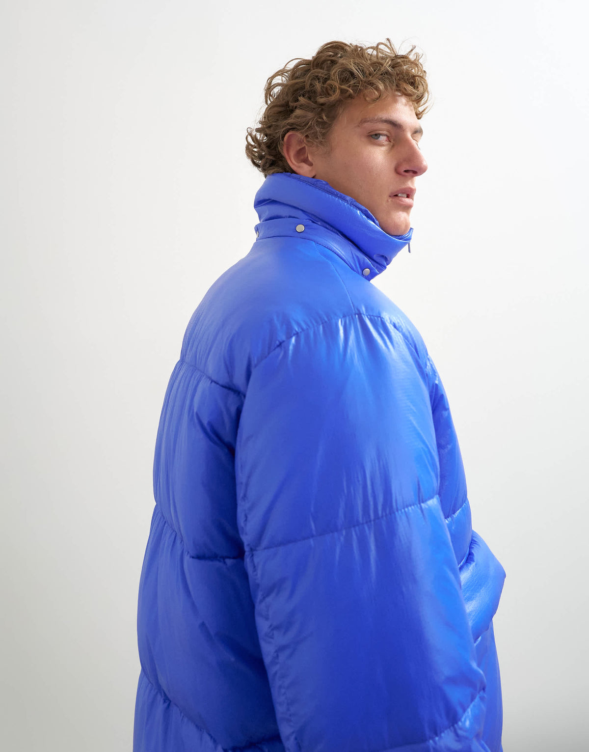 Topman textured puffer with detachable hood in cobalt blue