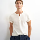 Henley gaufre écru à manches courtes coupe classique Topman