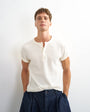 Topman slim fit short sleeve waffle henley in ecru