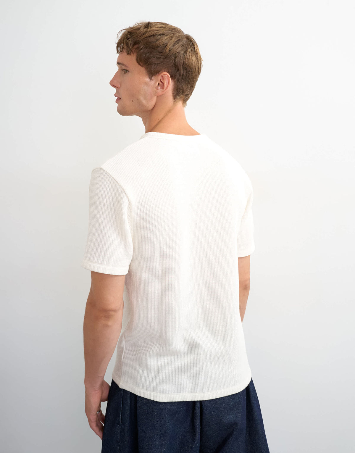 Topman slim fit short sleeve waffle henley in ecru