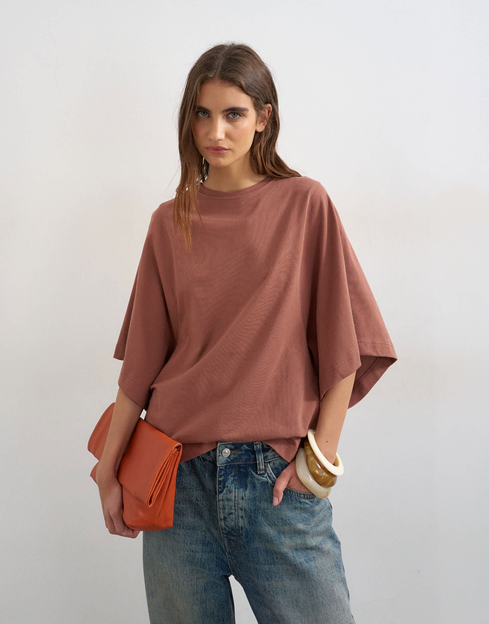 Topshop batwing t-shirt in pecan
