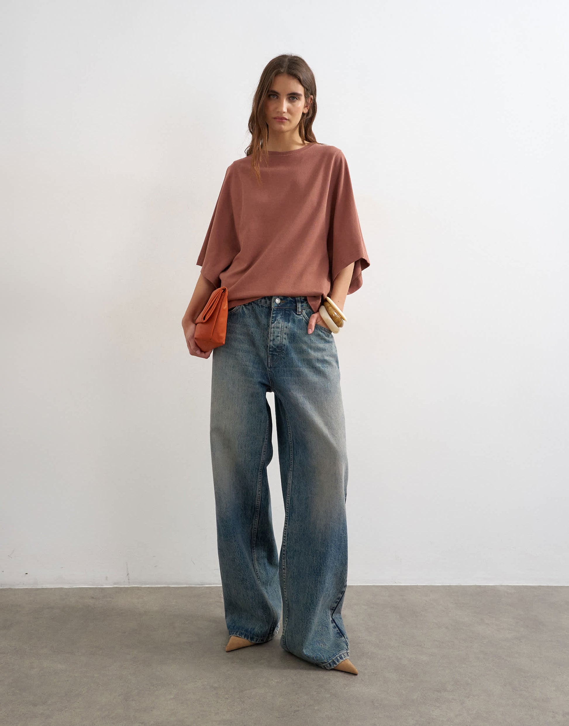 Topshop batwing t-shirt in pecan