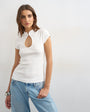 Topshop ribbed key hole top in ecru