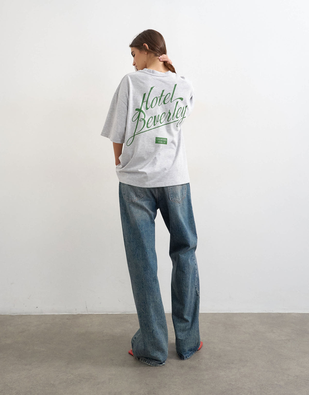Topshop Hotel Beverley graphic oversized tee in grey